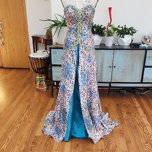 NEW - Studio 17 Strapless Leopard Print and Beaded Prom Gown